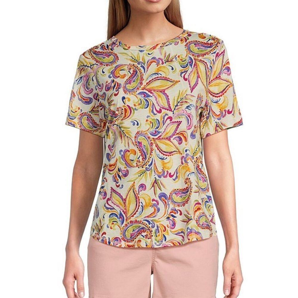 Westbound Knit Paisley Short Sleeve Crew Neck Tee Shirt Size 3X